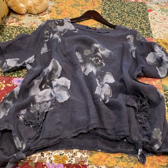 MADE IN ITALY LINEN OVERSIZED ONE SIZE TOP WITH POCKETS Preowned - Picture 2 of 4